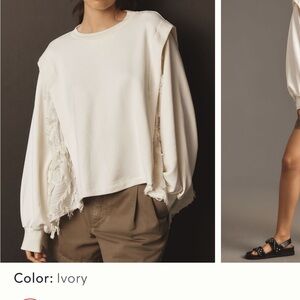 Anthropologie Ivory Women's Distressed Side-Slit Sweatshirt